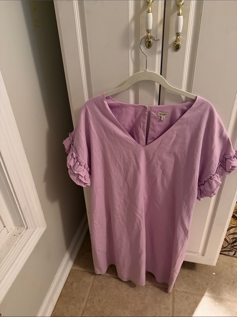 Daniel Cremieux Lavender V-Neck Ruffle Sleeve Tunic Dress